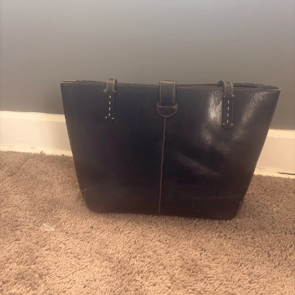 Franklin Covey Genuine Leather Tote‎ Bag Black Classic Work Bag - Picture 3 of 7